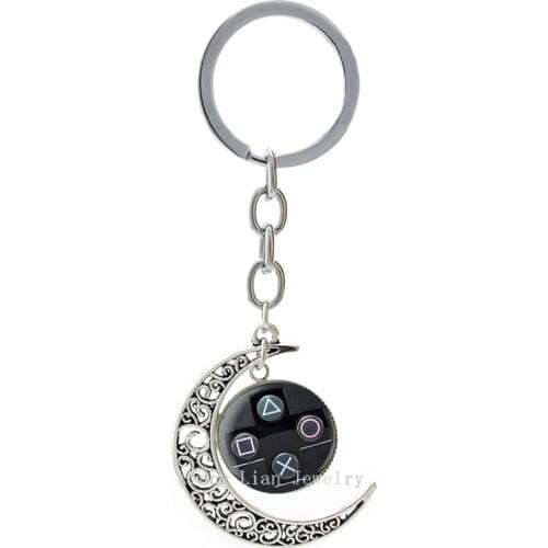 Vintage video game controller geeky perfect key chains hot popular gaming gamer moon pendant keychain key ring T184