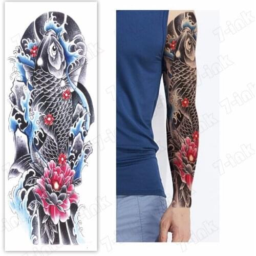 Temporary tattoo sticker Ukiyo-e carp Koi fish Lotus flower skull Full arm Flash Tattoos Sleeve fake tattoo for Men and Women
