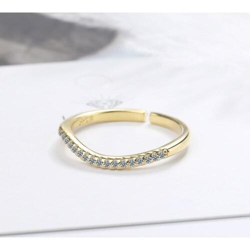 925 Sterling Silver Zircon Finger Rings For Women Girls Statement Wedding Jewelry Adjustable Size Open Wave Loops Ring Anillos