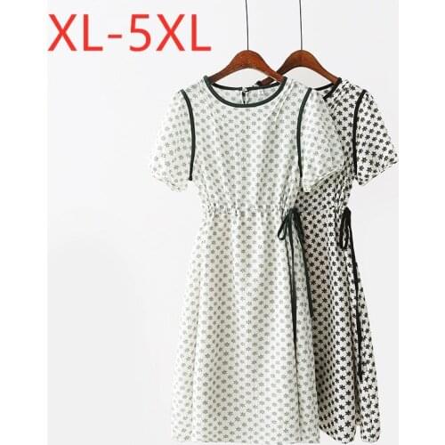 New 2021 Ladies Summer Plus Size Midi Dress For Women Large Short Sleeve Casual Slim Floral Print Belt Dress 2XL 3XL 4XL 5XL