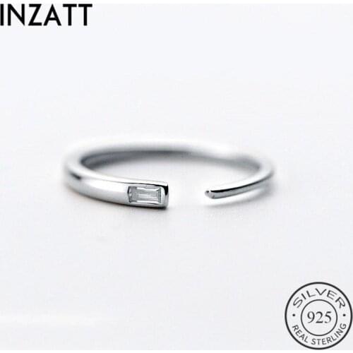 INZATT Real 925 Sterling Silver Zircon Adjustable Ring For Fashion Women Party Minimalist Fine Jewelry Geometric Accessories
