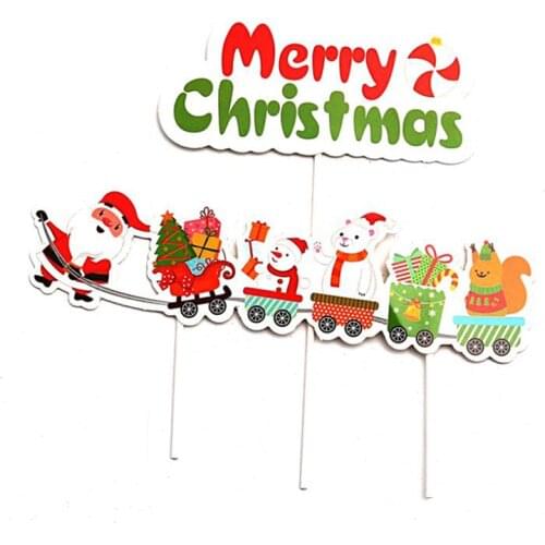 1Set 2021 Year Merry Christmas Letter Cake Topper Santa Claus Snowman Cake Decoration Home