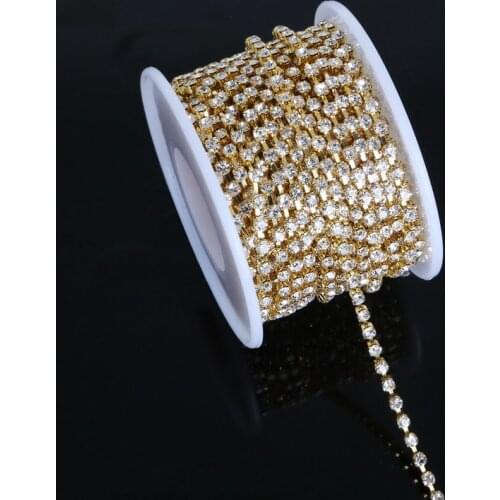 10yard SS6-SS18 Gold Rhinestones Chain Gold Base Sew-On Glue-On For Clothes DIY Garment Accessories Trim Cup Chain
