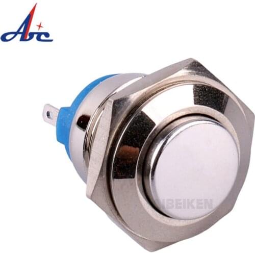 1NO 16mm Flat High Shape round head metal press push button switches reset momentary start waterproof mechanical equipment horn