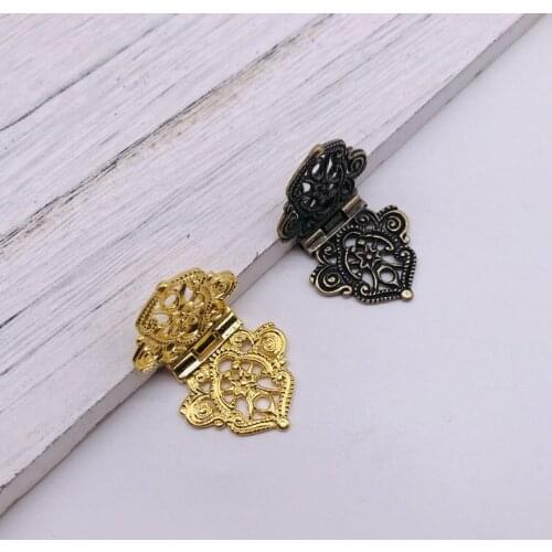 2PCS Antique Bronze Hinges Golden Hollow Cabinet Door Drawer Decoration Vintage Hinge For Jewelry Wooden Box Furniture Hardware