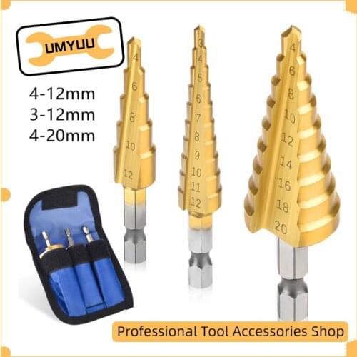3Pcs/set Automatic Center Punch Straight Groove Step Drill Bit Titanium Coated Wood Metal Hole Cutter Core Drilling Tools Set