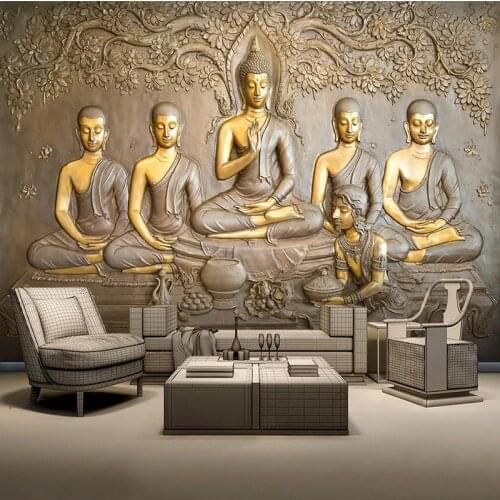 Custom 3D Wall Mural Eiropean Style Embossed Golden Buddha Photo Wallpaper Living Room Hotel Background Decor 3D Papel De Parede