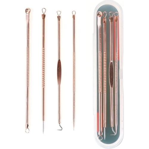 4pcs/set Blackhead Rose Gold Comedone Acne Pimple Belmish Extractor Vacuum Blackhead Remover Tool Spoon for Face Skin Care Tool