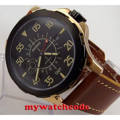 44mm Parnis black dial Sapphire glass GMT ST 2557 Automatic Mens Watch 775