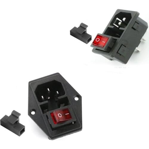5PCS/Lot AC Power Socket/Jack outlet Connector 3P/3Pin 10A 250VAC with Red Rocker switch and Fuse holder