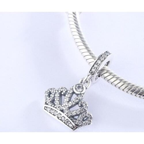 925 Sterling Silver Sparkling CZ Zircon Queen Crown Pendant Charm Bracelet DIY Jewelry Making For Original Pandora