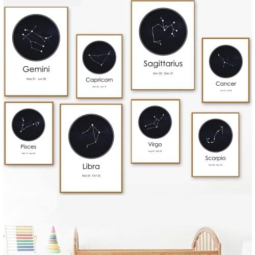 Astrology Twelve Constellations Occult Wall Art Canvas Painting Nordic Posters And Prints Wall Pictures For Living Room Decor