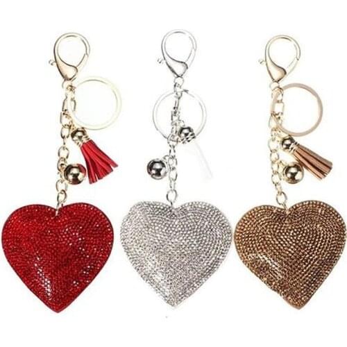 Heart Keychain Leather Tassel Key Holder Metal Crystal Key Chain Keyring Charm Bag Auto Pendant Gift Wholesale Price