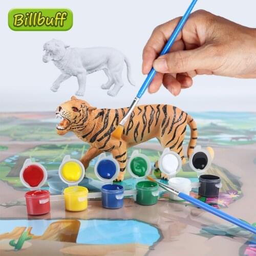 High Quality Kids DIY Coloring Wild Animals African Savanna Lion Tiger Aciton Figures Model Set Static Plastic Toys for children