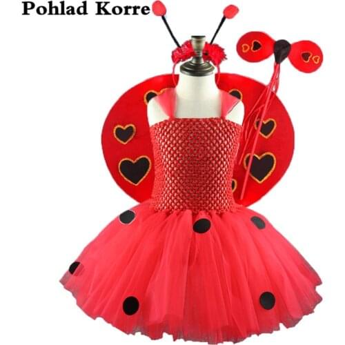 Red Dot Baby Girls Ladybug Tutu Dress Wings Children Clothes Cosplay Ladybug Halloween Costume Kids Birthday Party Dresses XX001