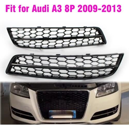 For Audi A3 8P 2009-2013 Glossy Black Car Front Fog Light Grill Cover Trim Honeycomb Grill