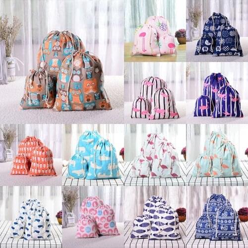 Flamingo Polar Bear Drawstring Cotton Linen Storage Bag Gift Candy Tea Jewelry Organizer Makeup Cosmetic Coins keys Bags 49261