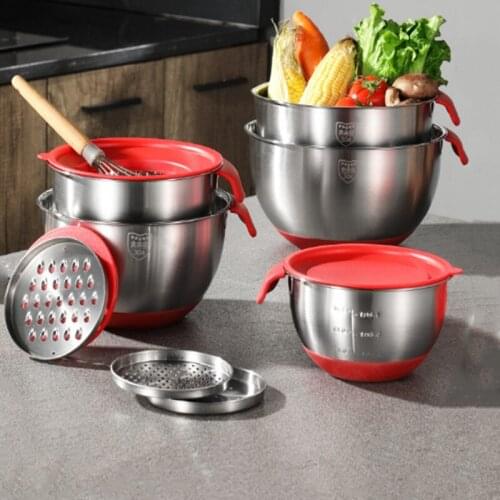 304 16-24cm Kitchen Stainless Steel Egg Mixing Bowl Non-slip Handle Silicone Bottom Kneading Dough Pots Baking bakery tools