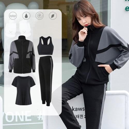 Workout Set Gym Wear 2021 Autumn Yoga Set Tracksuit Women Sports Fitness Suit Sportswear Long Sleeves With Sport Bra And T-shirt