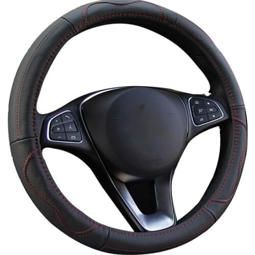 Cow Leather Auto Car Steering Wheel Cover Wrap Breathable Anti-slip For M Size 37-38CM Car Styling Steering-wheel Hand Bar