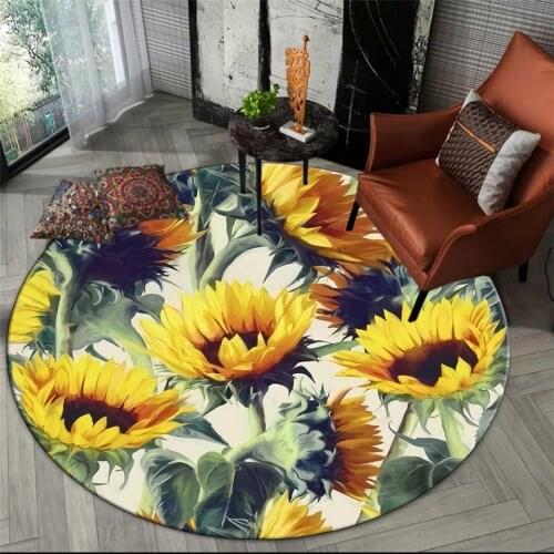 Nordic Style Yellow Sunflower Round Rug Carpet For Girl Room Floral Rug Room Decoration Chair Mat Kids Bedroom Bedside Mat