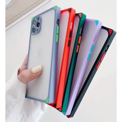 10pcs Square 2 In 1 Candy Color TPU+PC Matte Frosted Hard Cover Armor Case For iPhone 12 Mini 11 Pro Max XS XR X 8 7 6 Plus SE