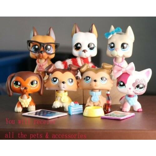 7lot Pets Shop Collie Great Dane Short Hair Cat Toy Action Figure Childrens Best Gift +Pet Accessories Angel Wings