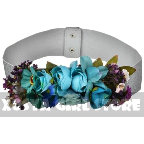 Sweet Elegant Women Pink Flower Belt Elastic Waist Chain Wedding Buckle Waistband Boho Floral Belt Accessories DW08