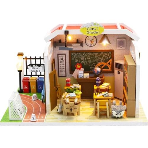 Furniture Doll House Wooden Miniature DIY DollHouse Furniture Kit Assemble with Dust Cover Doll Home Toys For children Gift M37