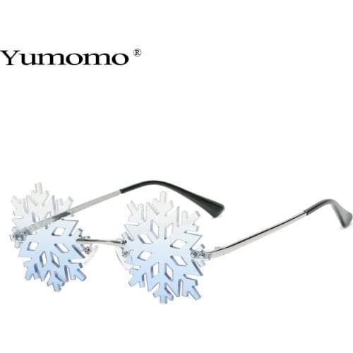 Fashion Snowflake Shape Sunglasses Women Vintage Unique Rimless Clear Eyewear Men Hollow Sun Glasses Shades UV400 Christmas Gift