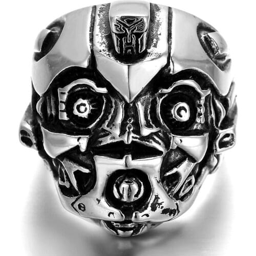 Men Fashion Rings Stainless Steel Jewelry Robot Mask Ring Punk Skeleton Skull Alloy Vintage Rings Decoration