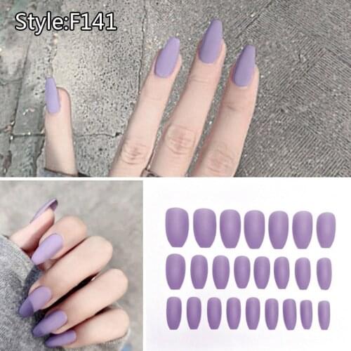 24pcs Long Style Wearable Fake Nails with Glue Frosted Ballet Pure Multi-colored Detachable Finished Nail Art Tools MH88
