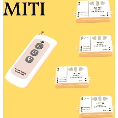 New JW-T02 AC220V Intelligent Digital RF Wireless Remote Control Switch System for Projection Screen 4x Receive+1x Transmitter