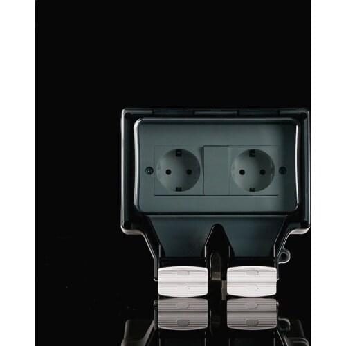 New design EU German standard 2-gang 2-holes with a switch outdoor surface waterproof socket IP66 moisture proof socket 250V 16A