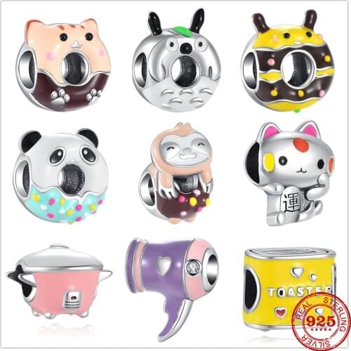 New Original Silver Donuts hair dryer pot Cat Charm Bead fit Pandora charms silver 925 beads Bracelet for women DIY Jewelry Gift