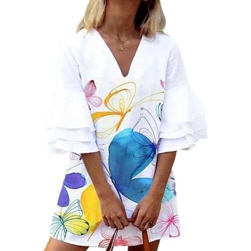 Butterfly Dresses For Women Print Flower Casual Dresses White Sexy Half Sleeve Dress Vestidos De Mujer