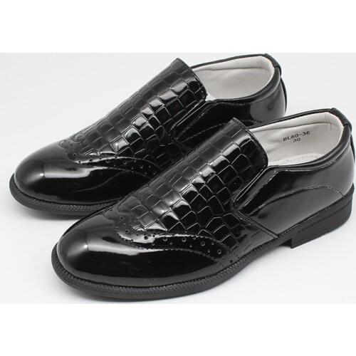 Wings Boys Dress Loafers Comfort Slip-On Faux Leather Black Embossed Shoes Autumn New Children Soft Sole Student Shoe