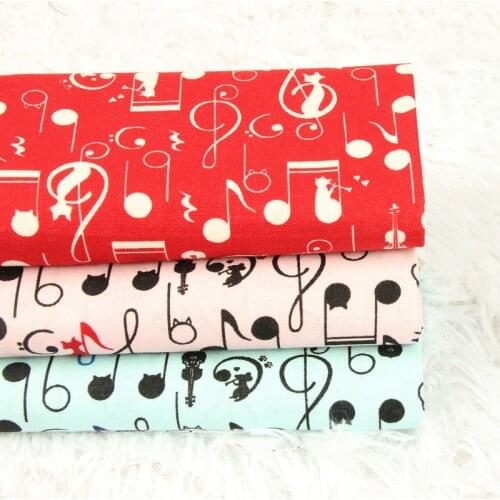 Half yard thicken cotton fabric with musical note cat print handmade DIY bag garment dress material 100% cotton CR-96