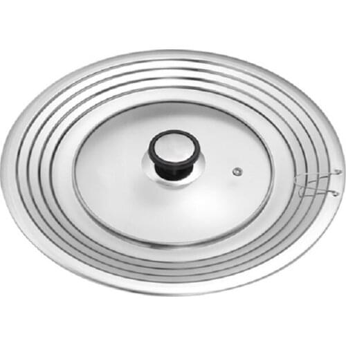 BalleenShiny Stainless Steel Edging Transparent Tempered Glass Pot Cover Multi-purpose Spill-proof Home Combined Glass Cover