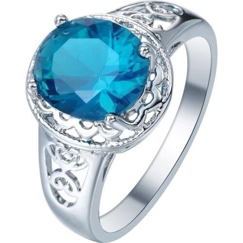 Luxury Women Oval Cut light Blue Zircon Rings for Wedding Engagement Promise Bridal Ring Set Jewelry