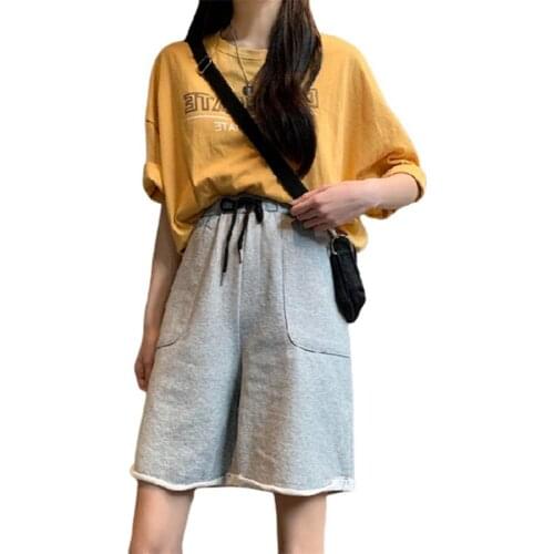 New Fashion Women Casual Shorts Summer Casual Straight Wide-leg Loose Drawstring Cotton Hand Wash Fifth Shorts шорты женский