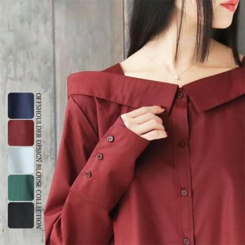 Japanese Style Stylish Off-shoulder Collar Loose Cotton Shirt Blouse