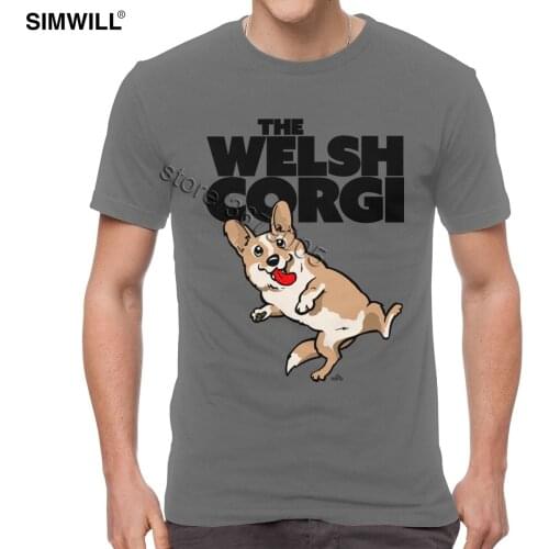 Funny Corgi Cartoon Dog Tees Men Novelty Short Sleeved Cotton T-shirts welsh corgi pembroke T Shirt Lovely Streetwear Tops