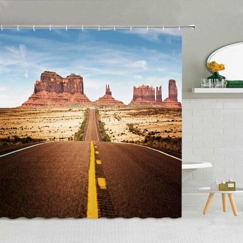 U.S. Western Highway Shower Curtain Traffic Stone Forest Desert Bathroom Bath Decor Hooks Curtains Waterproof Fabric Accessories