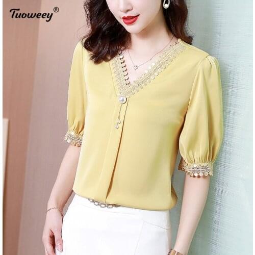 New Vintage Chiffon v neck Blouse Women Black Blusas Mujer De Moda 2021 Summer Korean Style 4XL Plus Size Tunic Tops Shirts