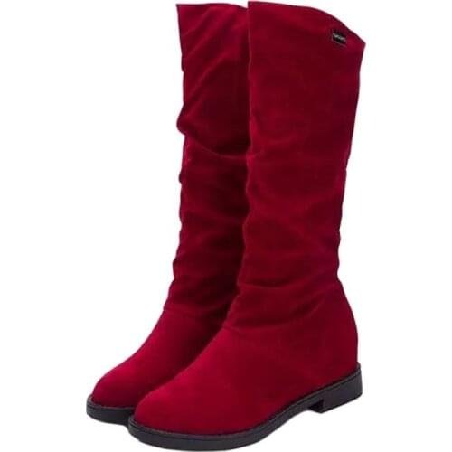 2019 Women Brand Autumn Winter Boots Female Round Toe Wedges Mid-calf Princess Sweet Boot Stylish Flat Flock Shoes Snow Boots 30