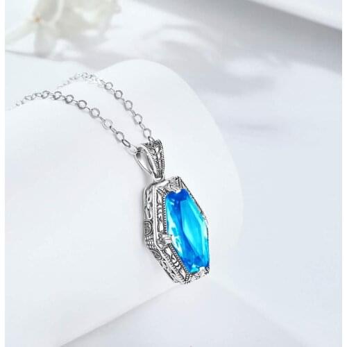 Sterling Silver Pendant Women Elegant Vintage Silver Pendant Geometric Sky Blue Topaz Gemstone Creative Luxury Fine Jewelry Gift