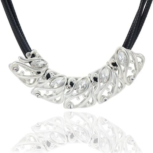 ELOYHI Women Necklace Geometric Big Glass Top Quality Double Collar Leather Choker For Lady Punk Trendy Neckalce&Pendants Gift