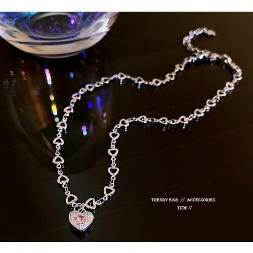 Korean New Trendy Love Heart Pendant Necklace Women Romantic Heart Chain Fashion Titanium Steel Necklace Female Clavicle Chain