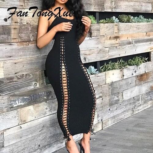 Sexy Dress for Women 2021 Summer Solid Hallow Out Bandage Dress Women Skinny Spaghetti Strap V Neck Lady Party Long Dresses
